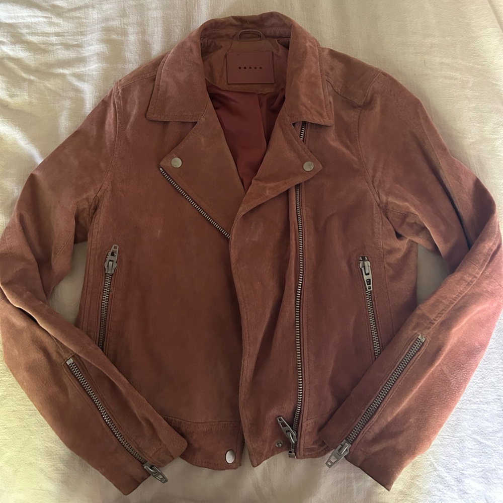 Dusty Pink Suede Moto Jacket